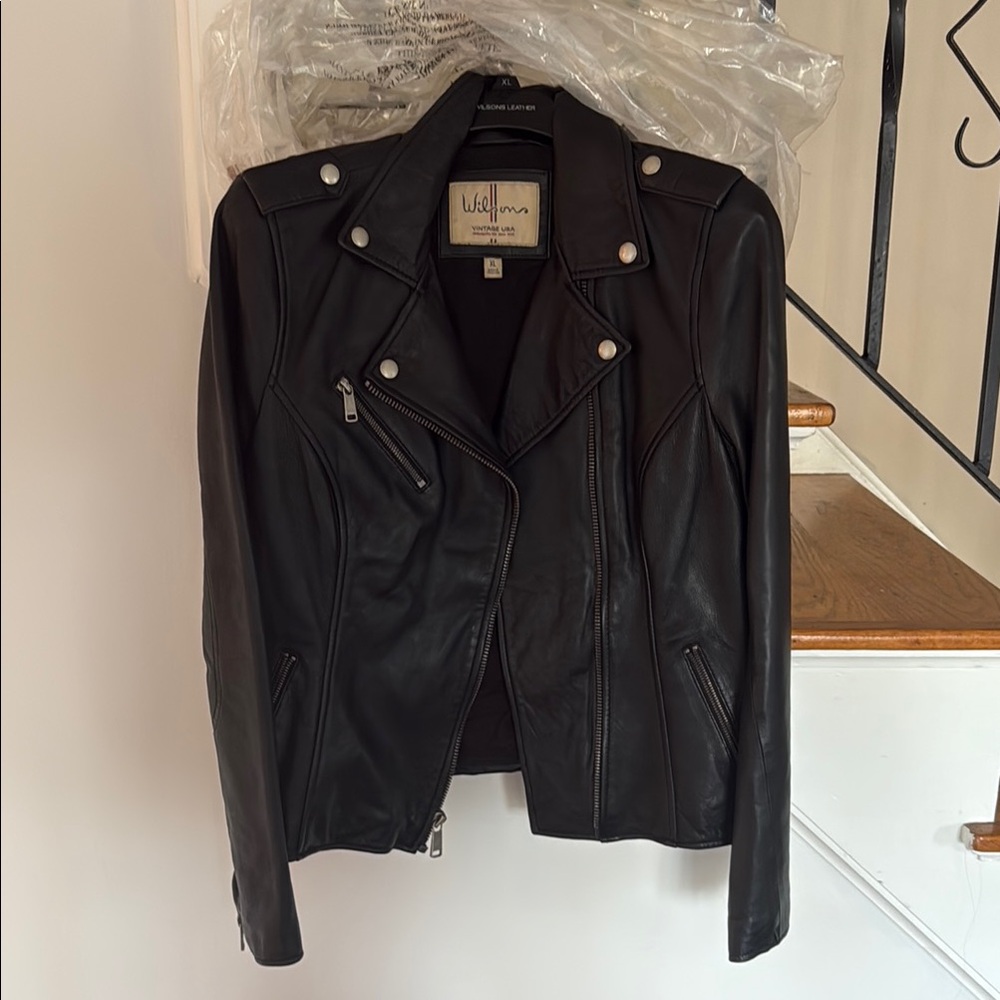 Wilsons Leather Black Moto Jacket Asymmetrical Zipper